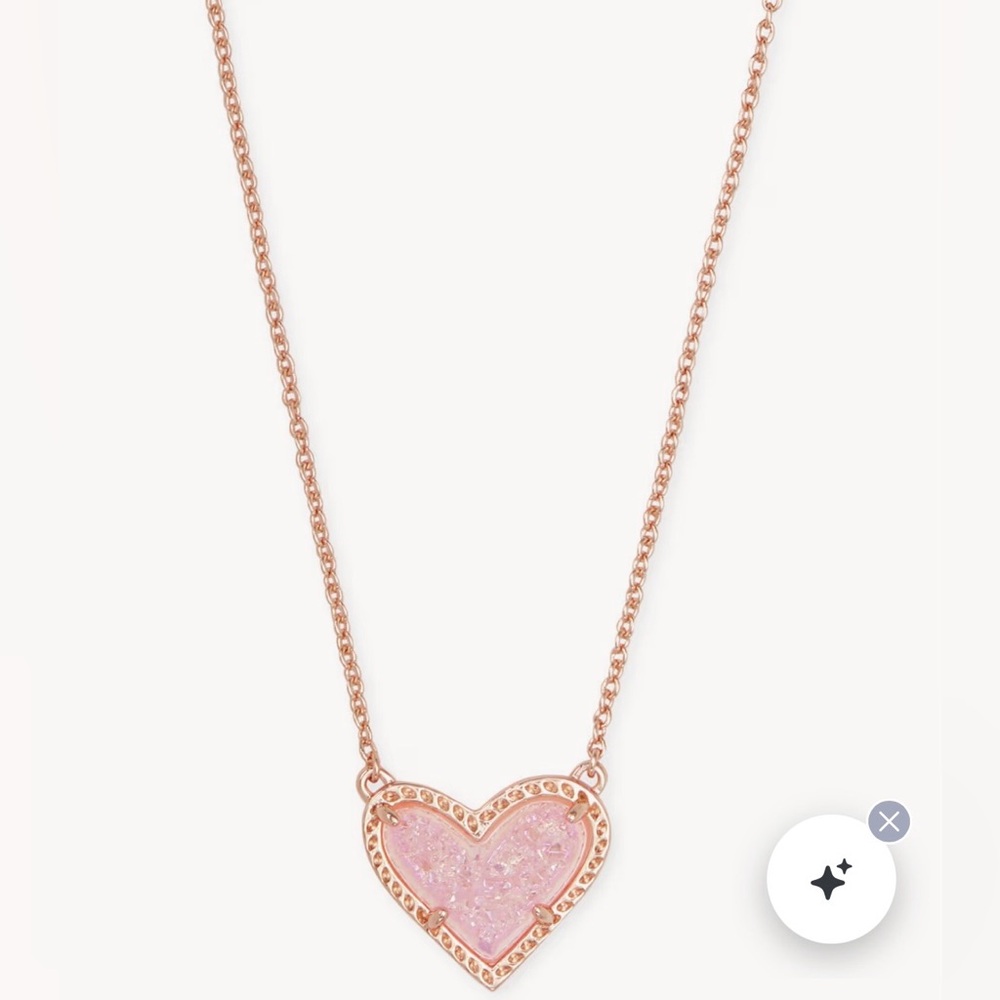 Kendra Scott Ari Heart Rose Gold Pendant Necklace in Light Pink Drusy